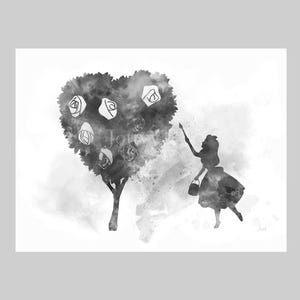 Alice in Wonderland ART PRINT Painting The Roses Red, Gift Idea, Wall Art, Home Decor, Bedroom, Nursery, Black and White