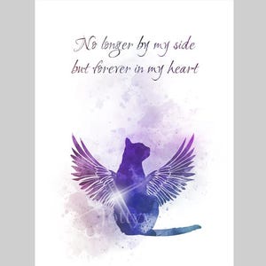 No Longer by my Side but Forever in my Heart Quote ART PRINT Cat, Angel Wings, Memorial Sympathy, Animal Pet Loss, Gift, Wall Art Home Decor