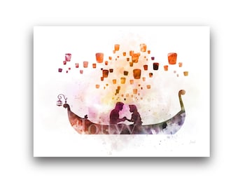 Tangled Lantern Scene ART PRINT Rapunzel, Princess, Nursery, Gift, Wall Art, Home Decor