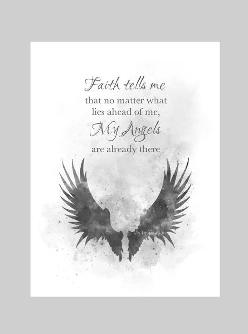 Angel Wings Quote ART PRINT Inspirational Faith Gift Wall Etsy