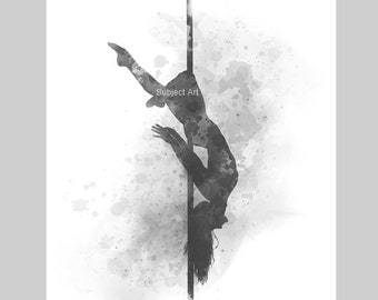 Pole Dancer ART PRINT Pole Dancing, Dance, Gift for her, Woman, Girl, Wall Art, Home Decor, Black and White