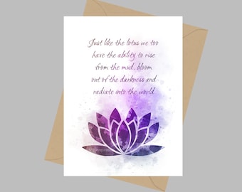 Lotus Flower Quote, A5 Greeting Card, Inspirational, Motivational, Zen, Yoga, Gift