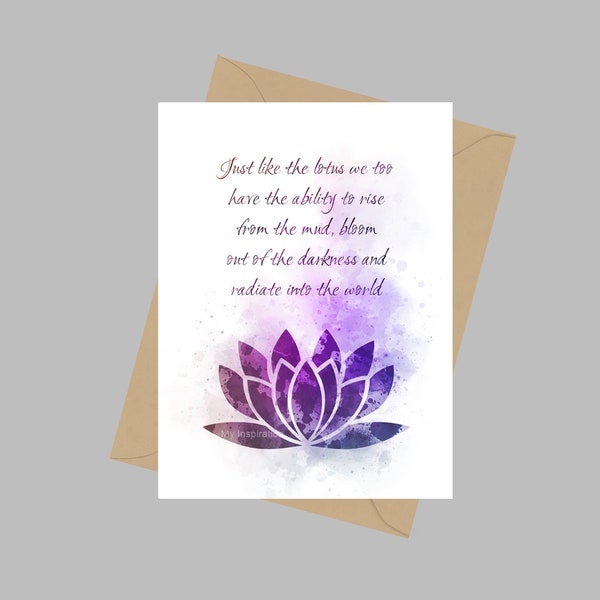 Lotus Flower Quote, A5 Greeting Card, Inspirational, Motivational, Zen, Yoga, Gift