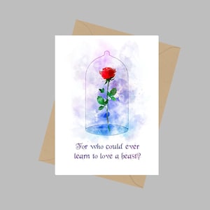 Citazione di Rosa Incantata, Biglietto di Auguri A5, La Bella e la Bestia, Amore, Fiore, Regalo