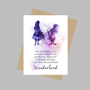 Citazione di Alice e il Cappellaio Matto, Biglietto d'auguri A5, Il segreto, Alice, è circondarsi di persone che ti facciano sorridere il cuore