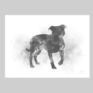 Staffordshire-bulterriër ART PRINT hond, Staffie, dier, cadeau, kunst aan de muur, decoratie huis, zwart-wit