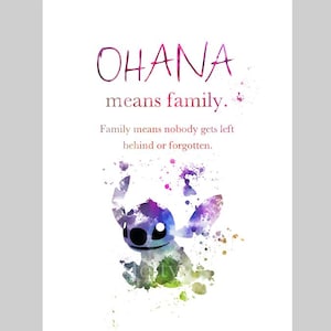 Ohana Means Family Quote ART PRINT Lilo and Stitch, Nursery, Family, Inspirational, Gift, Wall Art, Home Decor, Bedroom