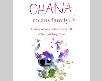 Ohana Means Family Quote ART PRINT Lilo and Stitch, Nursery, Family, Inspirational, Gift, Wall Art, Home Decor, Bedroom
