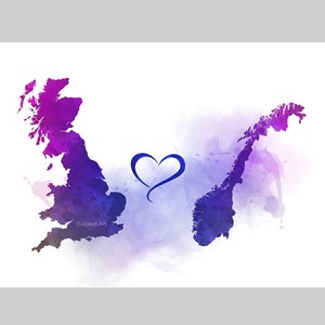 Großbritannien Norwegen Karte Zwei Länder KUNSTDRUCK Reisen, Urlaub, Geschenk, Wandkunst, Freunde, Paare