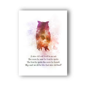 A Wise Old Owl ART PRINT Inspirational, Quote, Nursery, Poem, Gift, Wall Art, Home Decor