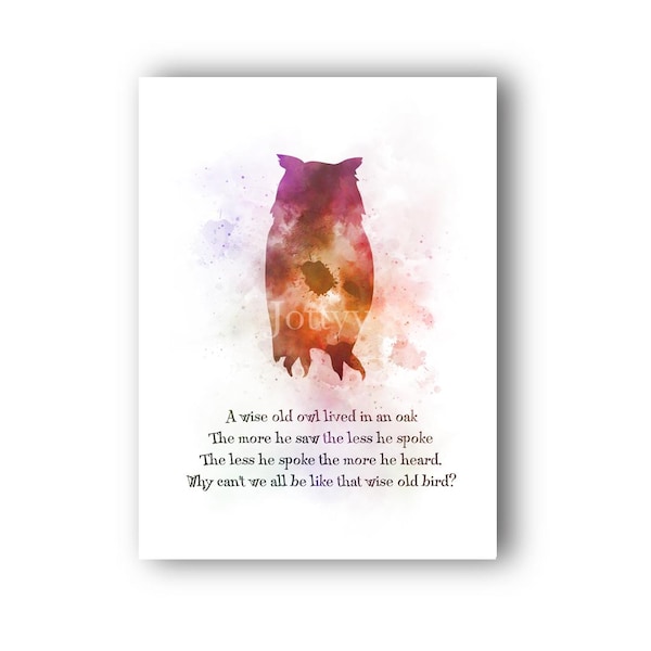 A Wise Old Owl ART PRINT Inspirational, Quote, Nursery, Poem, Gift, Wall Art, Home Decor