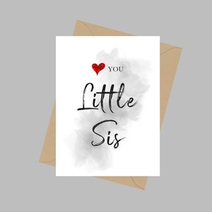 Te amo tarjeta de hermana pequeña, tarjeta de felicitación A5, tarjeta de hermana, hermana pequeña, tarjeta pensando en ti, envío de amor, positividad, extrañándote