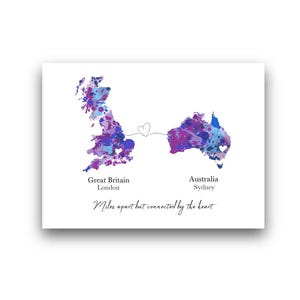 Impresión artística personalizada de mapa de país. Regalo de larga distancia. Cualquier país. Disponible en 8 colores. Idea de regalo.
