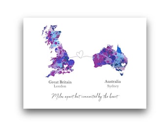Personalised Country Map ART PRINT Long Distance Gift, Any Country, 8 Colours Available, Gift Idea