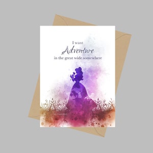 Belle Zitat, A5 Grußkarte, I Will Adventure in the Great Wide Somewhere, Die Schöne und das Biest, Prinzessin, Karte für Tochter Enkelin