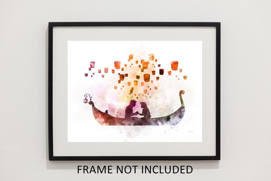 塔の上のラプンツェルのランタンシーンアートプリント、プリンセス