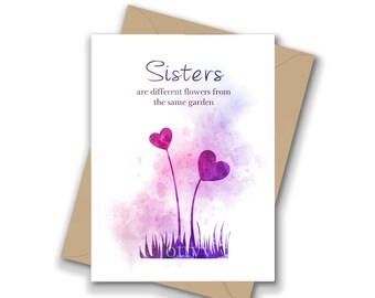 Sisters zijn verschillende bloemen uit dezelfde tuin Citaat, A5-wenskaart, zus, familie, inspirerend, cadeau