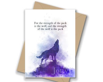 For the strength of the pack is the wolf Quote, A5 Greeting Card, Inspirational, Jungle Book, Rudyard Kipling, Gift