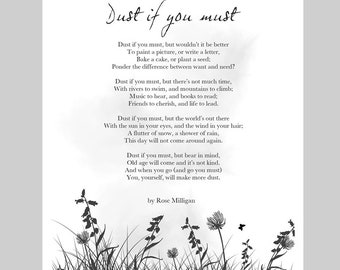 Dust If You Must Poem, ART PRINT, Poetry, Quotes, Wall Art, Home Decor, Bedroom, Office, Living Room, Gift Idea