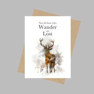 Nicht alle, die wandern sind verloren, A5 Grußkarte, Zitat, Hirsch, Inspiration, Tier, Wildtier, Geschenk