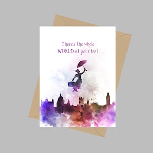 Mary Poppins Quote, A5 Wenskaart, Er is de hele wereld aan je voeten, Gift