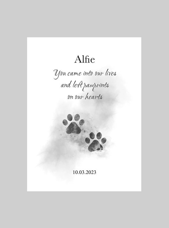 Personalised Pawprints on Our Hearts Quote ART PRINT Pet Sympathy