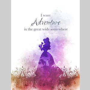 Belle Quote ART PRINT I Want Adventure in the Great Wide Somewhere, Belle en het beest, prinses, kinderkamer, cadeau, kunst aan de muur, woondecoratie