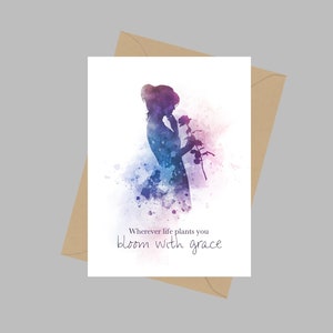Waar het leven je ook plant, Bloom with Grace Quote, A5 Wenskaart, Inspirerend, Dame, Bloem, Cadeau