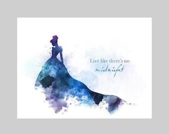 Cinderella Quote ART PRINT Live like there's no midnight, Princess, Nursery, Gift, Wall Art, Home Decor