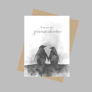 Je bent mijn grootste avontuur Quote, A5 Wenskaart, Pinguïn, Inspirerend, Cadeau, Zwart-Wit