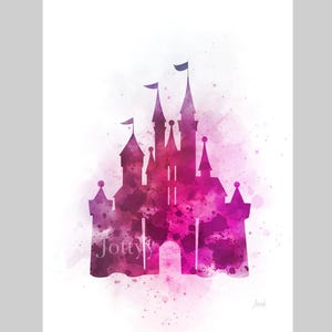 Cinderella Castle Pink ART PRINT Nursery, Princess, Gift, Wall Art, Home Decor, Bedroom, Office