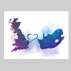 Britain to South Africa Connecting Map Two Countries ART PRINT Travel, Holiday, Gift, Wall Art, Home Decor, Bedroom, Office, Friends Couples