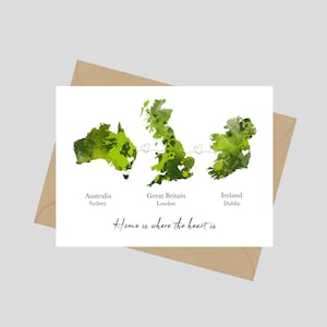 Personalised Map A5 Greeting Card Any Three Countries, Custom Map Art, 8 Colours Available, Long Distance Relationship Friends, Gift Idea