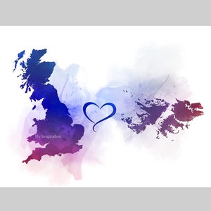 Großbritannien Falkland-Inseln Verbindungskarte Zwei Länder KUNSTDRUCK Reisen, Urlaub, Geschenk, Wandkunst, Freunde, Paare