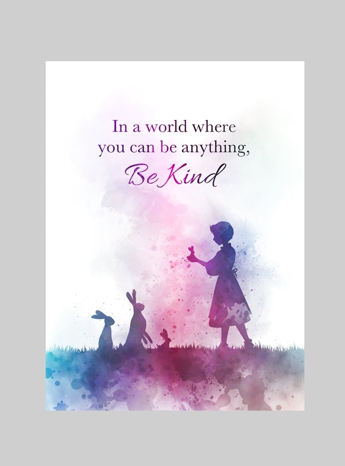 Be Kind Quote ART PRINT Inspirational Girl Rabbit Nursery - Etsy