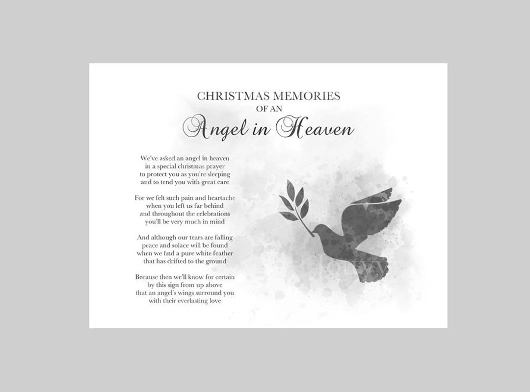 Buy Christmas Memories of an Angel in Heaven ART PRINT Poem, Memorial,  Sympathy, Prayer, Loved One, Dove, Gift, Wall Art, Decor, Black and White  Online in India - Etsy, image size:1080x800