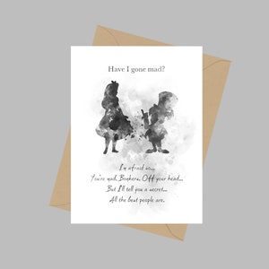 Alicia en el País de las Maravillas Mad Hatter Cita, Tarjeta de felicitación A5, Regalo, Blanco y Negro