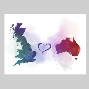 Großbritannien Australien Verbindungskarte Zwei Länder KUNSTDRUCK Reisen, Urlaub, Geschenk, Wandkunst, Wohnkultur, Schlafzimmer, Büro, Freunde, Paare