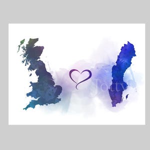 Großbritannien Schweden Verbindungs Karte Zwei Länder KUNSTDRUCK Reisen, Urlaub, Geschenk, Wand Kunst, Wohnkultur, Schlafzimmer, Büro, Freunde, Paare