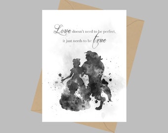 Beauty and the Beast Quote, A5 Greeting Card, Princess, Love, Gift Idea, Inspirational, Black and White