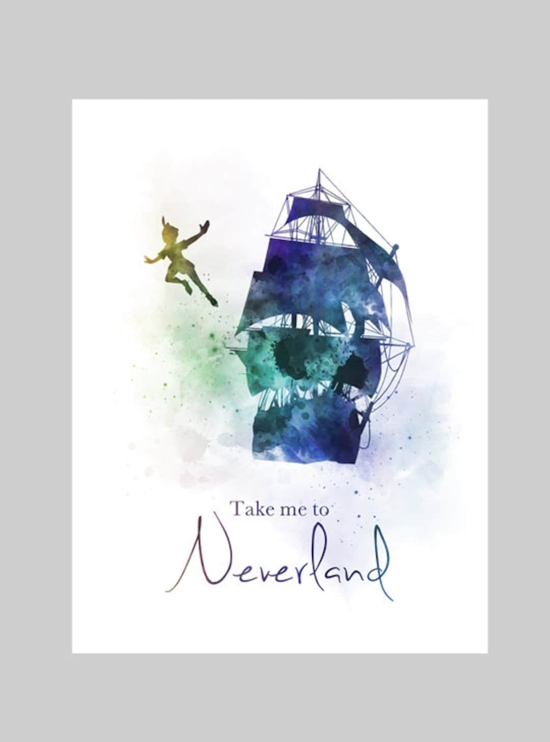Peter Pan Quote ART PRINT Neverland, Jolly Roger, Nursery, Gift, Wall