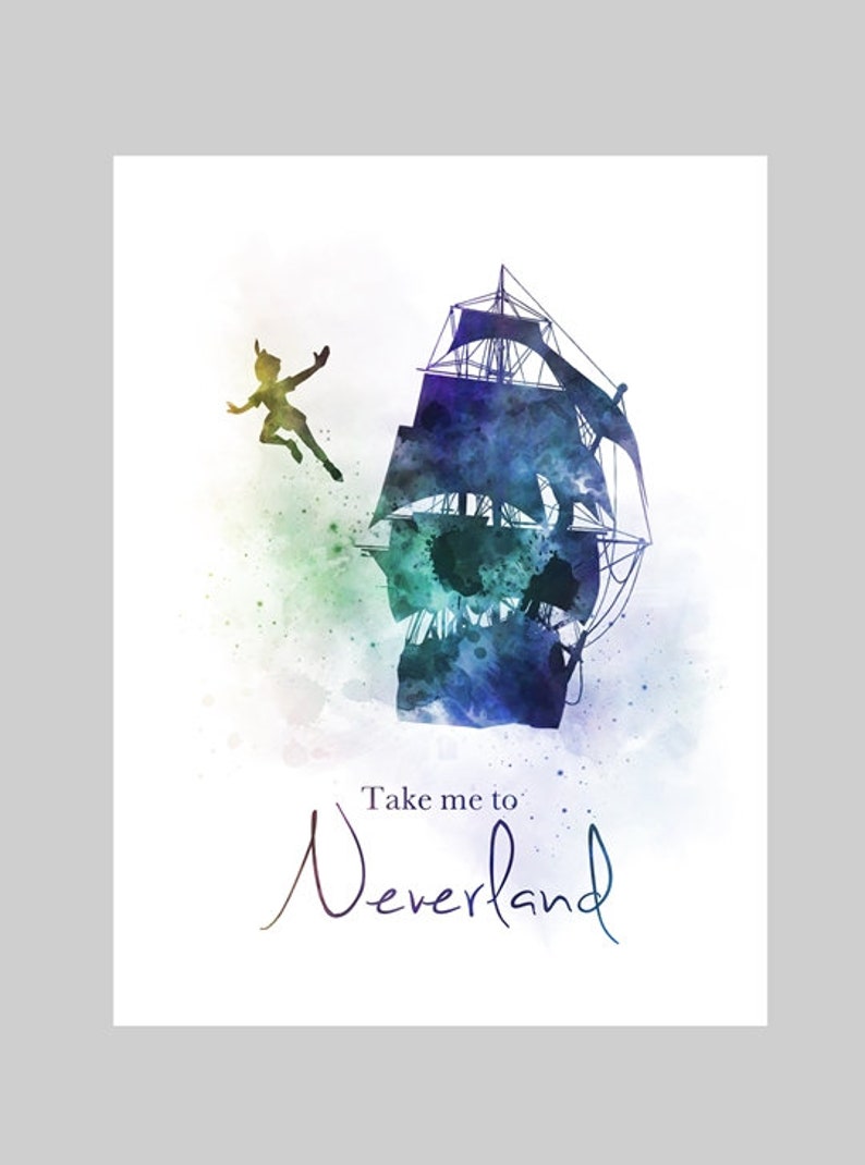 Peter Pan Quote ART PRINT Neverland Gift Nursery Home Decor Wall Art Jolly Roger
