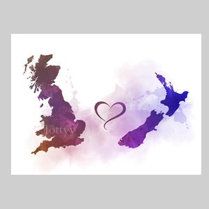 Großbritannien Neuseeland Karte Zwei Länder KUNSTDRUCK Reise, Urlaub, Geschenk, Wandkunst, Wohnkultur, Schlafzimmer, Büro, Freunde, Paare