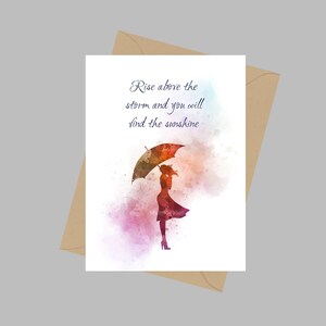 Alzati sopra la tempesta e troverai la citazione del sole, il biglietto d'auguri A5, il regalo motivazionale ispiratore, l'ombrello della donna, la figlia