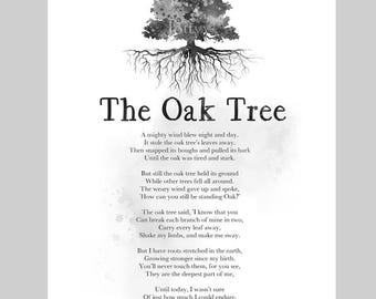 The Oak Tree Poem About Life ART PRINT Mighty Oak Tree, Inspirational, Nature, Motivational, Poetry, Gift, Wall Art Home Decor Office, B & W