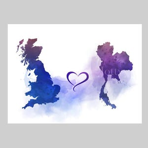 Großbritannien Thailand Verbindungskarte zwei Länder KUNSTDRUCK Reisen, Urlaub, Geschenk, Wandkunst, Wohnkultur, Schlafzimmer, Büro, Freunde, Paare