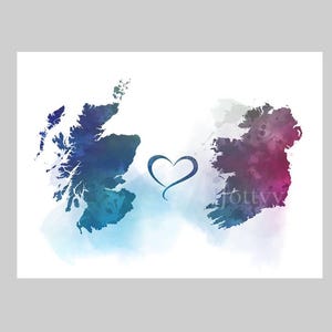 L'Ecosse à l'Irlande reliant la carte deux pays ART PRINT Voyage, vacances, cadeau, art mural, décoration d'intérieur, chambre à coucher, bureau, amis, couples