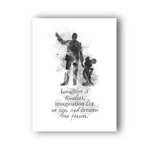Impresión artística con cita de Mickey Mouse de Walt Disney para guardería, regalo, arte de pared, decoración del hogar, blanco y negro