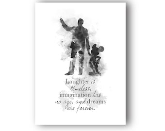 Walt Disney Mickey Mouse Quote ART PRINT Nursery, Gift, Wall Art, Home Decor, Black and White