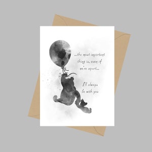 Tarjeta de felicitación A5 con frase de Winnie the Pooh: "Siempre estaré contigo", inspiradora, regalo, blanco y negro.
